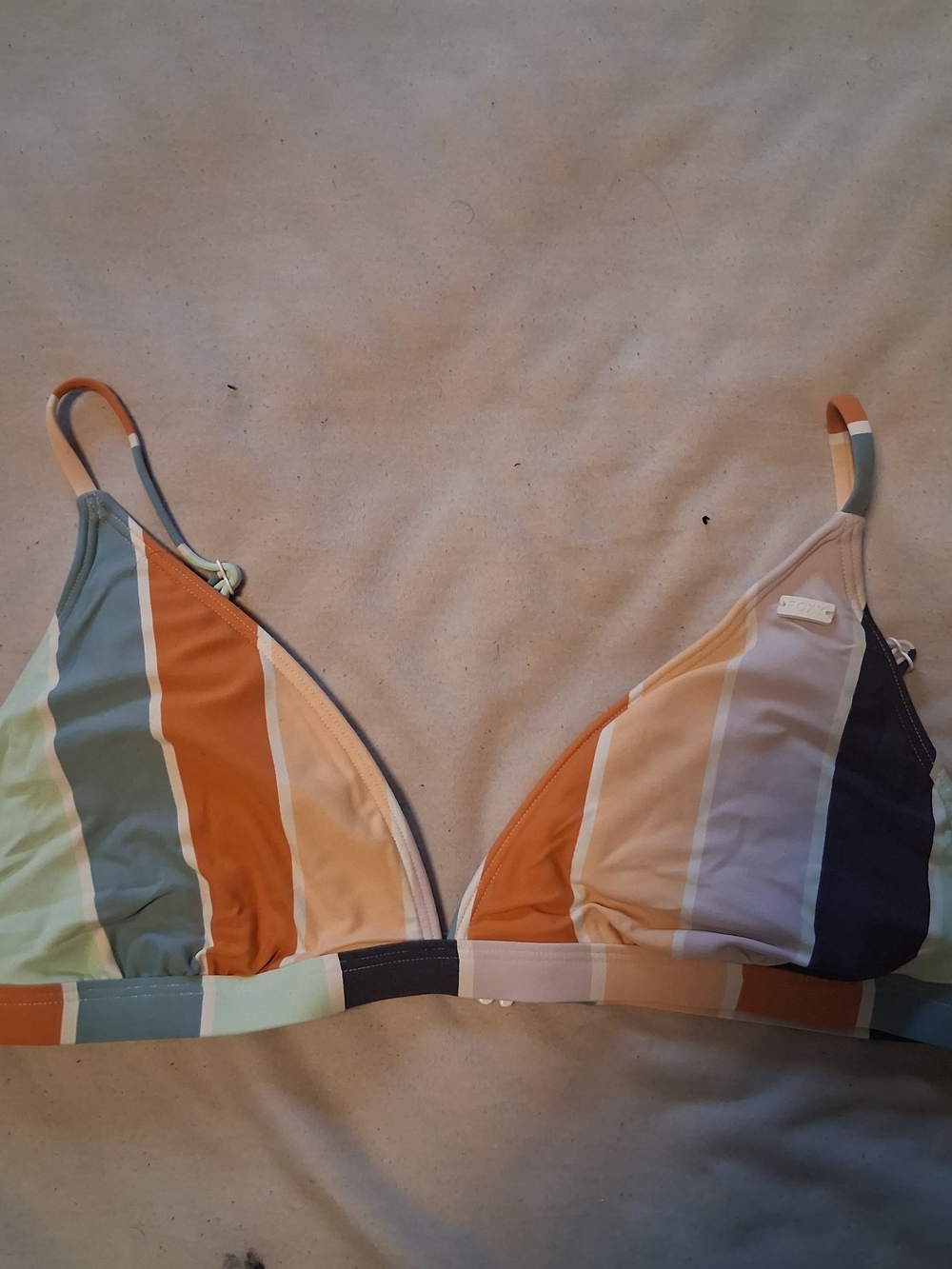 Roxy Multi-Stripe Triangle Bikini Top in Rust, Sage & Navy